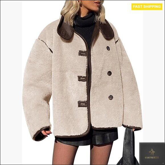 Jackets & Blazers - Faux Fur Jacket Warm Winter Casual Button Down Stand Collar Long Sleeve Cozy